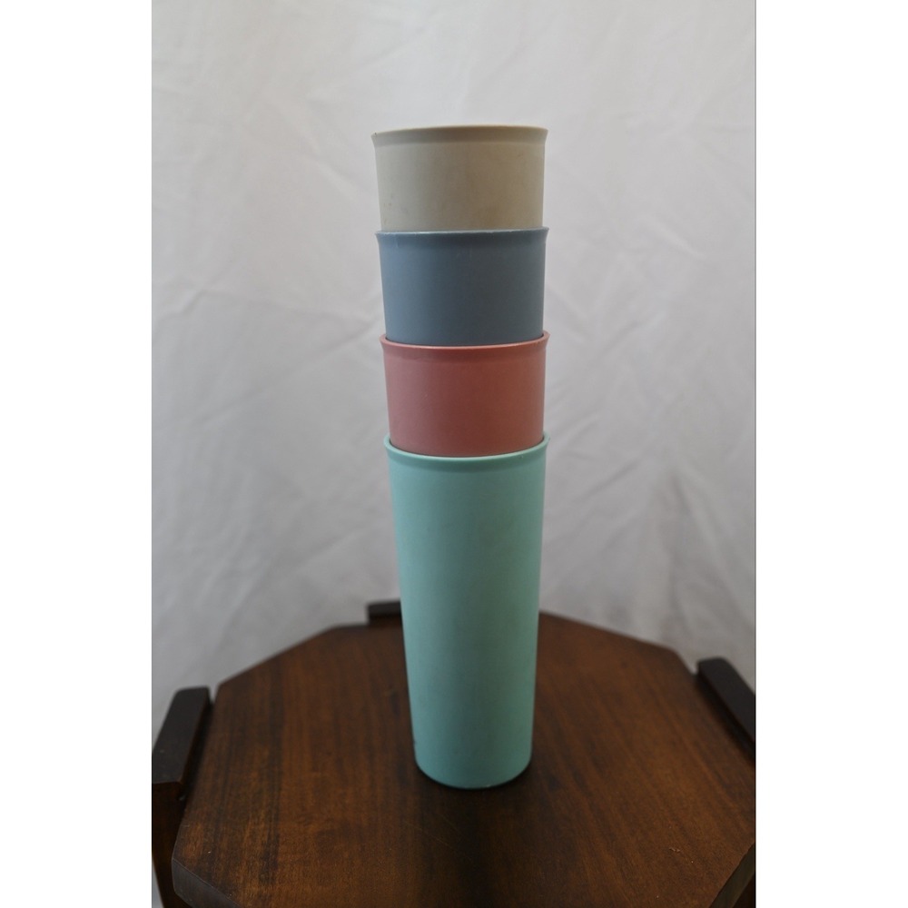 Vintage Tupperware Country Pastel Stacking Cups 107 Plastic Tumblers Set of 4